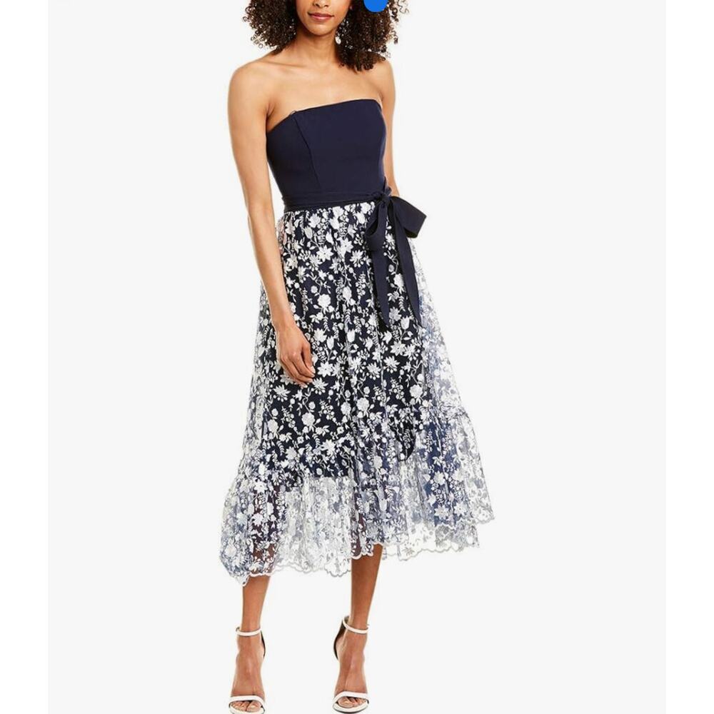 Shoshanna Women's Mailly Dress Navy and White Floral Midi Dress